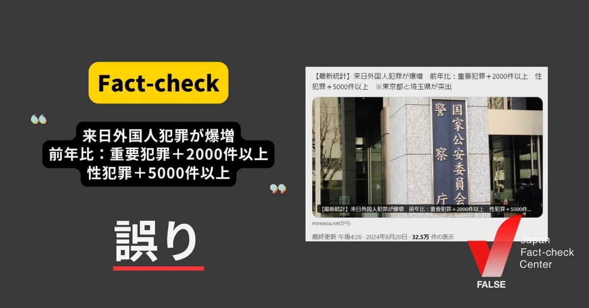 来日外国人の犯罪が爆増？ 見出しで記事内容を歪曲【ファクトチェック】