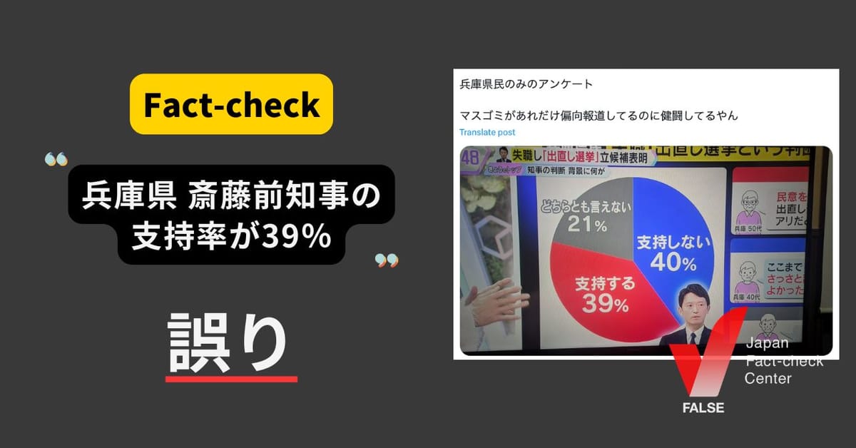 兵庫県の斎藤前知事の支持率が39％？出直し選挙に関する調査【ファクトチェック】